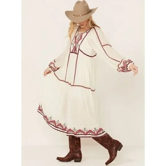 Free People Women's Sweet Escape Midi Dress boho embroidered small - Picture 1 of 12